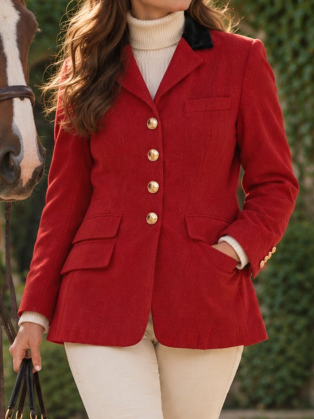 Vintage Lauren Ralph Lauren Red Wool Equestrian Blazer Velvet Collar 14